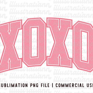 Vintage Varsity XOXO png per sublimazione, design in stampatello di San Valentino, file clipart per le vacanze per uso commerciale, texture invecchiata png