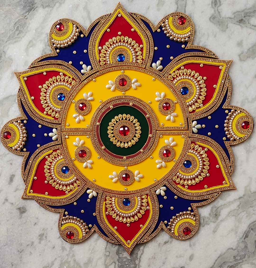 Handmade Acrylic Flower Design Rangoli, Traditional Indian Multicolor ...