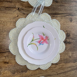 Handmade White Pearls And Beads Placemat, Set of Scallops Table Mats, Designer Charger Plates 13X13 Inch