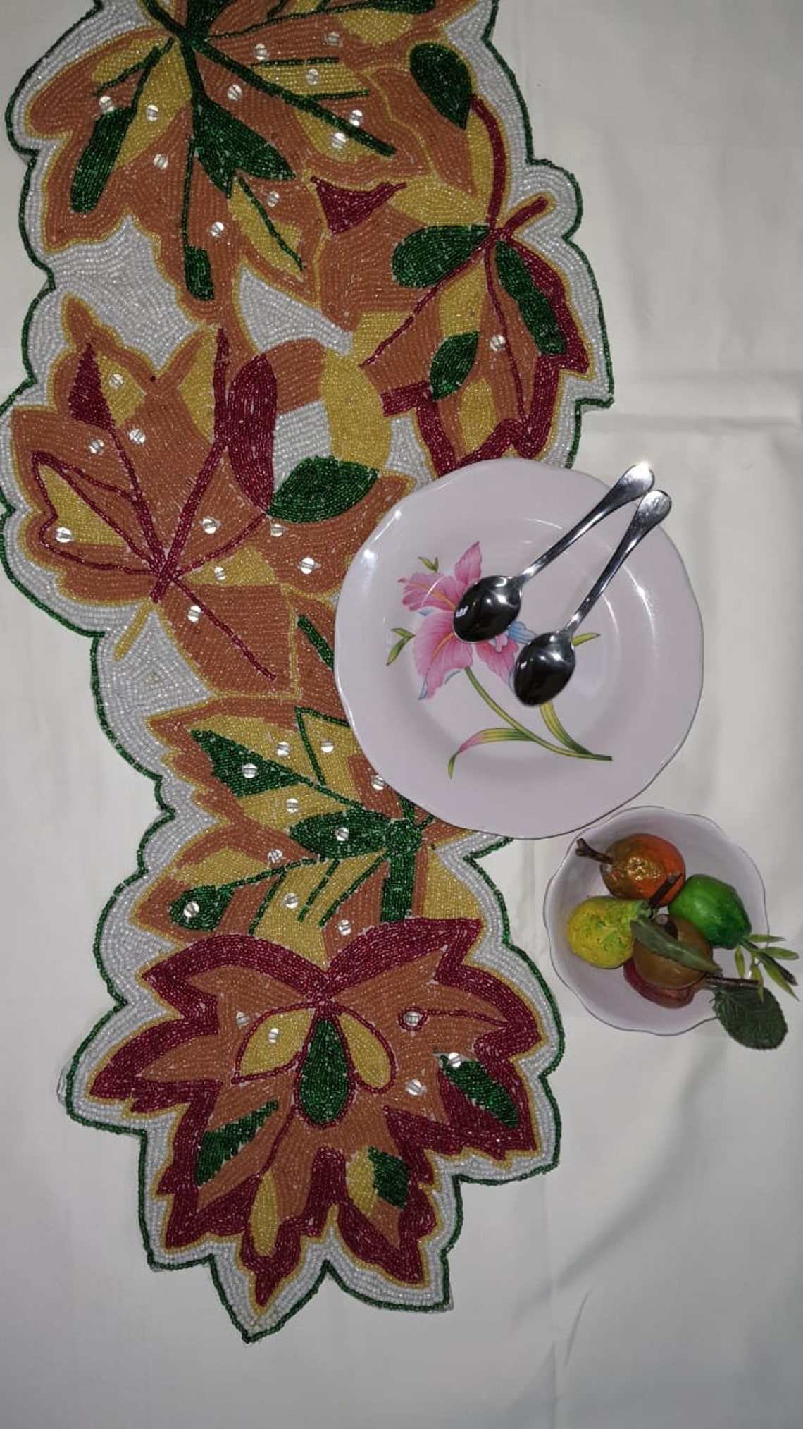 Handmade Table Runner/ Beaded Table Runner/ Autumn Table Etsy