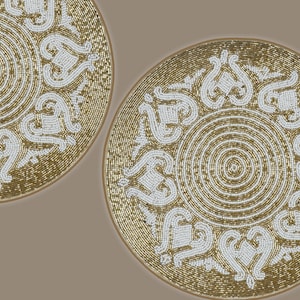 Set Of Handmade Beads Placemats, Gold and white Designer Tablemats, wedding Charger Plates 13X13 Inch