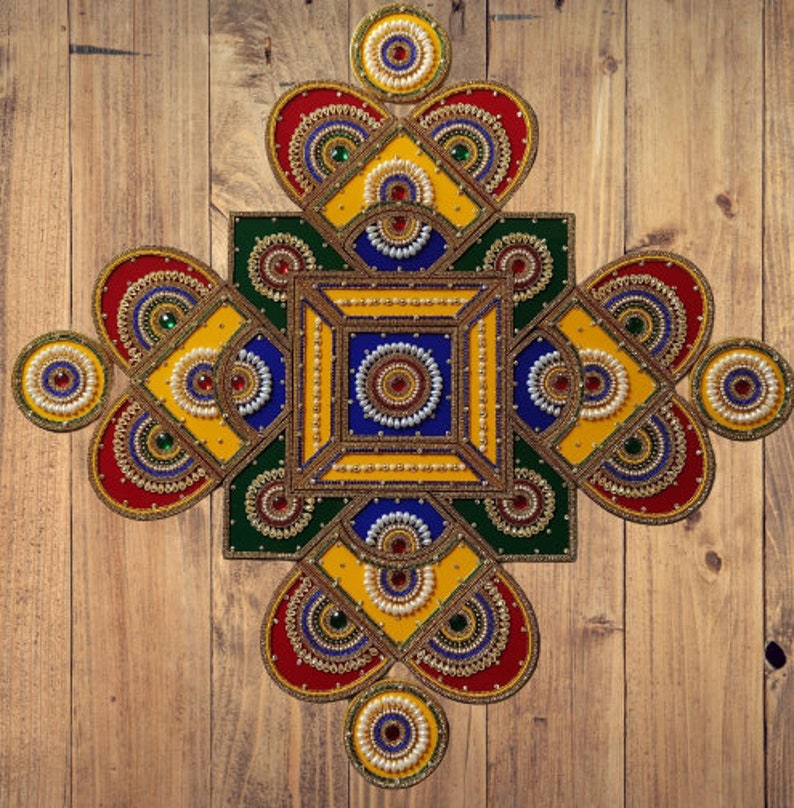 Handmade Rangoli, Acrylic Rangoli, Traditional Rangoli, Religious Rangoli For Home And Temple Decor 27X27 Inches image 2