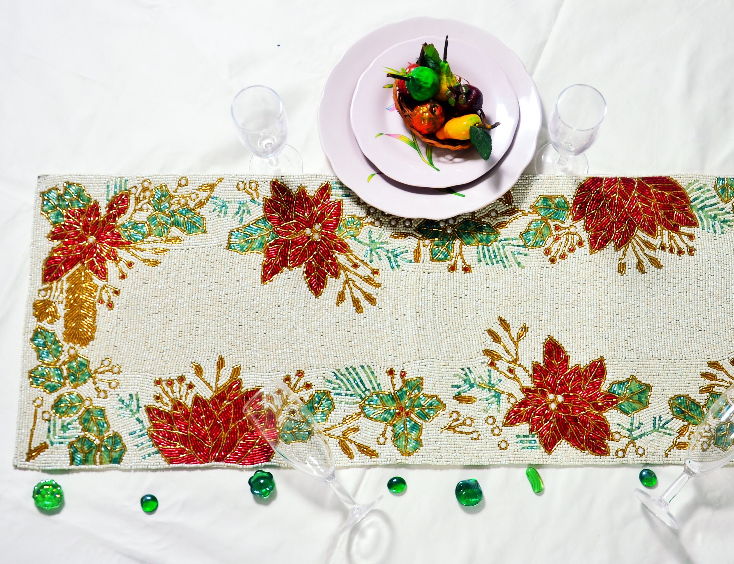 Handmade Bead Table Runner Multicolor Floral Table Runner Etsy UK