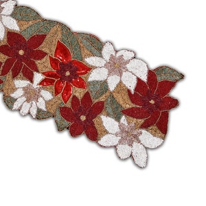 Handmade Beads Table Runner, Multicolor Floral Table Topper, Christmas Tableware 13X36 Inch