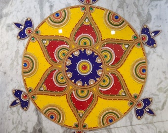 Handmade Acrylic Rangoli for home And Temple Decor, Indian Rangoli, Traditional Multicolor Adjustable Rangoli 12X12 Inches