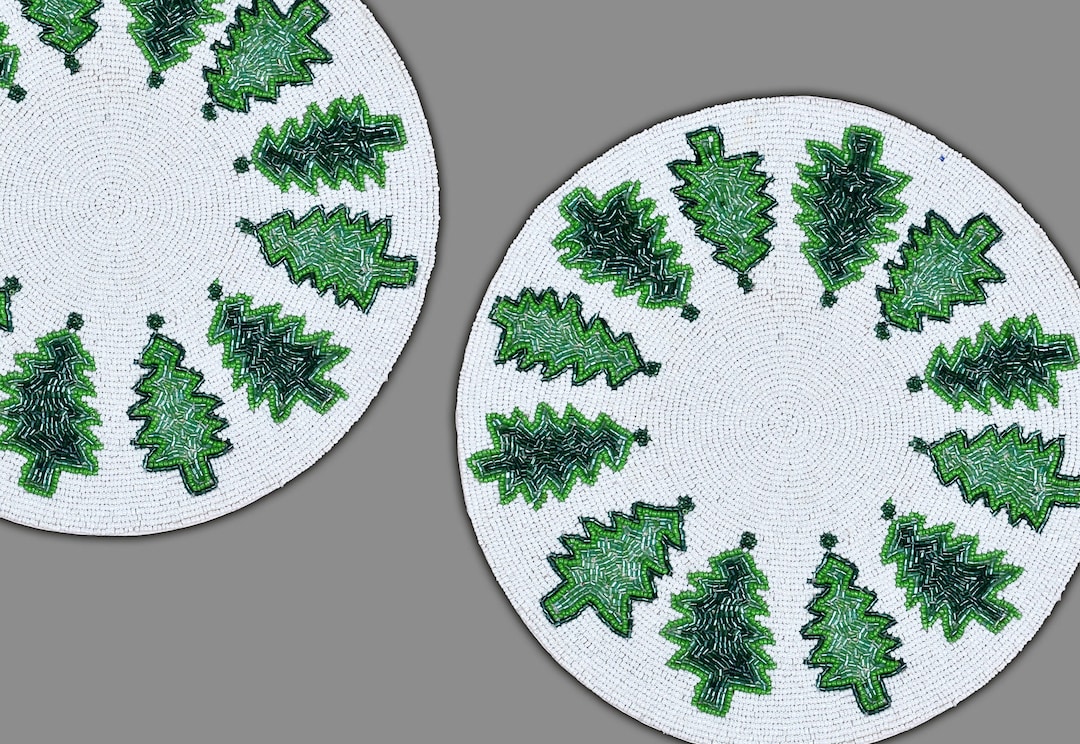 Set of 6 Handmade Placemats, Beaded Christmas Tablemats, Designer