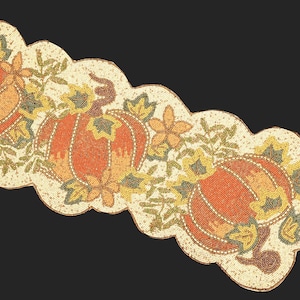 Handmade Harvest Beads Table Runner, Halloween Pumpkin Table Runner, Fall Tableware 13X36 Inches