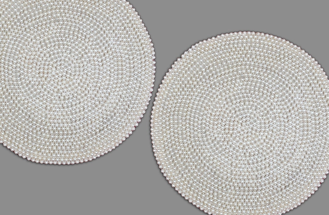 Set of 6 Handmade Pearls Placemats, White Pearls Tablemats, Designer