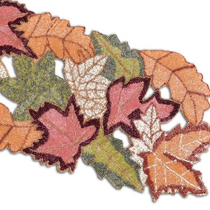 Ahornblätter Tischläufer, Handgefertigte Perlen Multicolor Tischläufer, Herbst Geschirr 13X36 Zoll