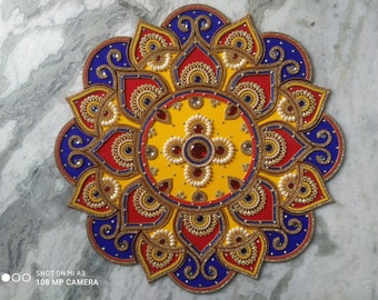 Indian Rangoli, Handmade Acrylic Rangoli for home And Temple Decor, Traditional Multicolor Adjustable Rangoli, 4 in 1 Rangoli