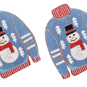 Handmade Snow Man Design Placemat, Set Of Christmas Tablemat, Beaded Charger Plate 12X14 Inch