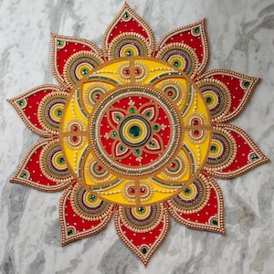 Handmade Acrylic Rangoli for home And Temple Decor, Traditional Indian Multicolor Adjustable Rangoli 24X24 Inches