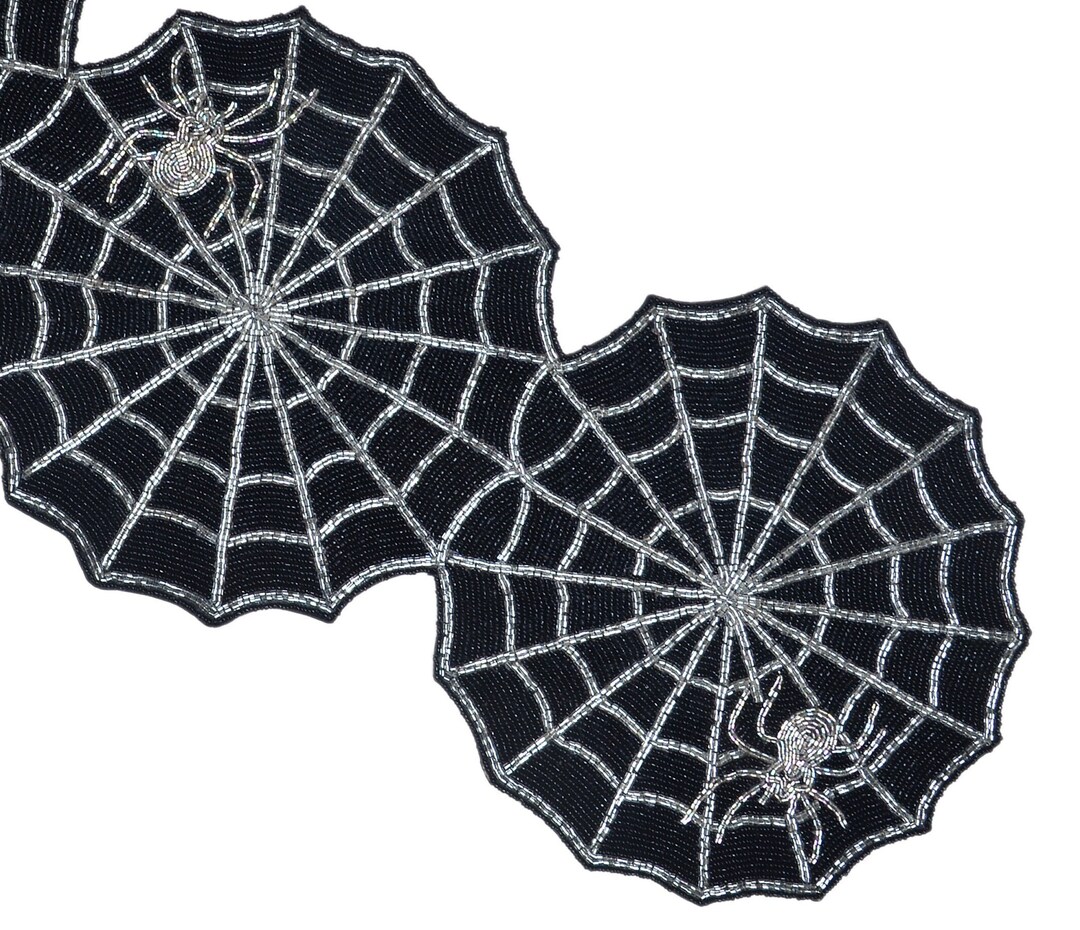 Handmade Halloween Table Runner, Beaded Spider  Table Runner