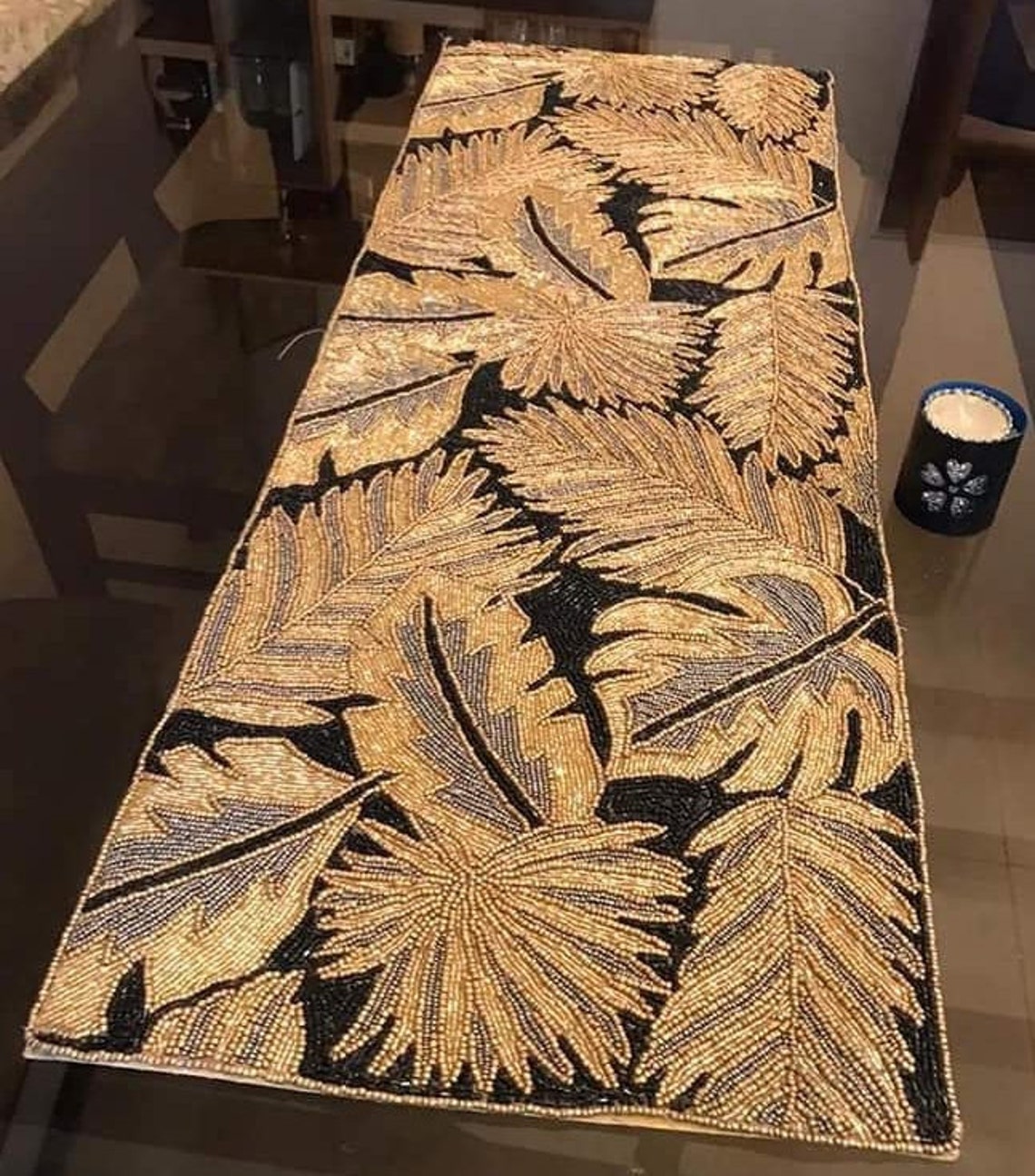 Fall Table Runner/ Handmade Table Runner/ Beaded Leaves Table Etsy