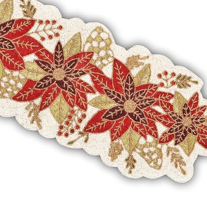 Handmade Beaded Table Runner, Multicolor Floral Table Runner, Christmas Table Topper 13X36 Inches