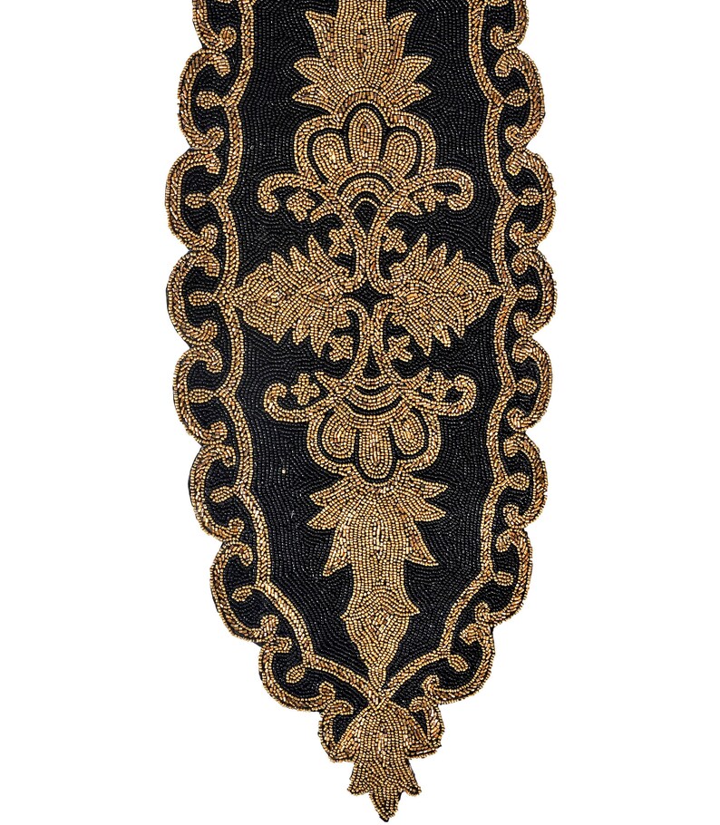 Handmade Beaded Table Runner Black and Gold Table Runner Etsy