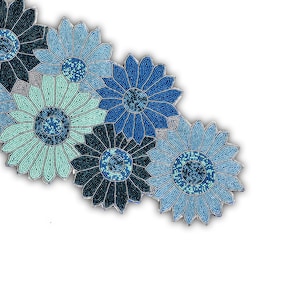 Handmade Beads Table Runner, Blue Floral Table Topper, Spring Tableware 13X36 Inch