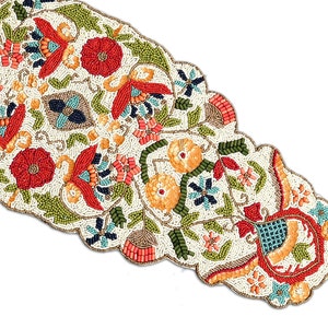 Runner da tavolo con perline fatte a mano, runner da tavolo floreale multicolore, stoviglie primaverili 13 x 36 pollici
