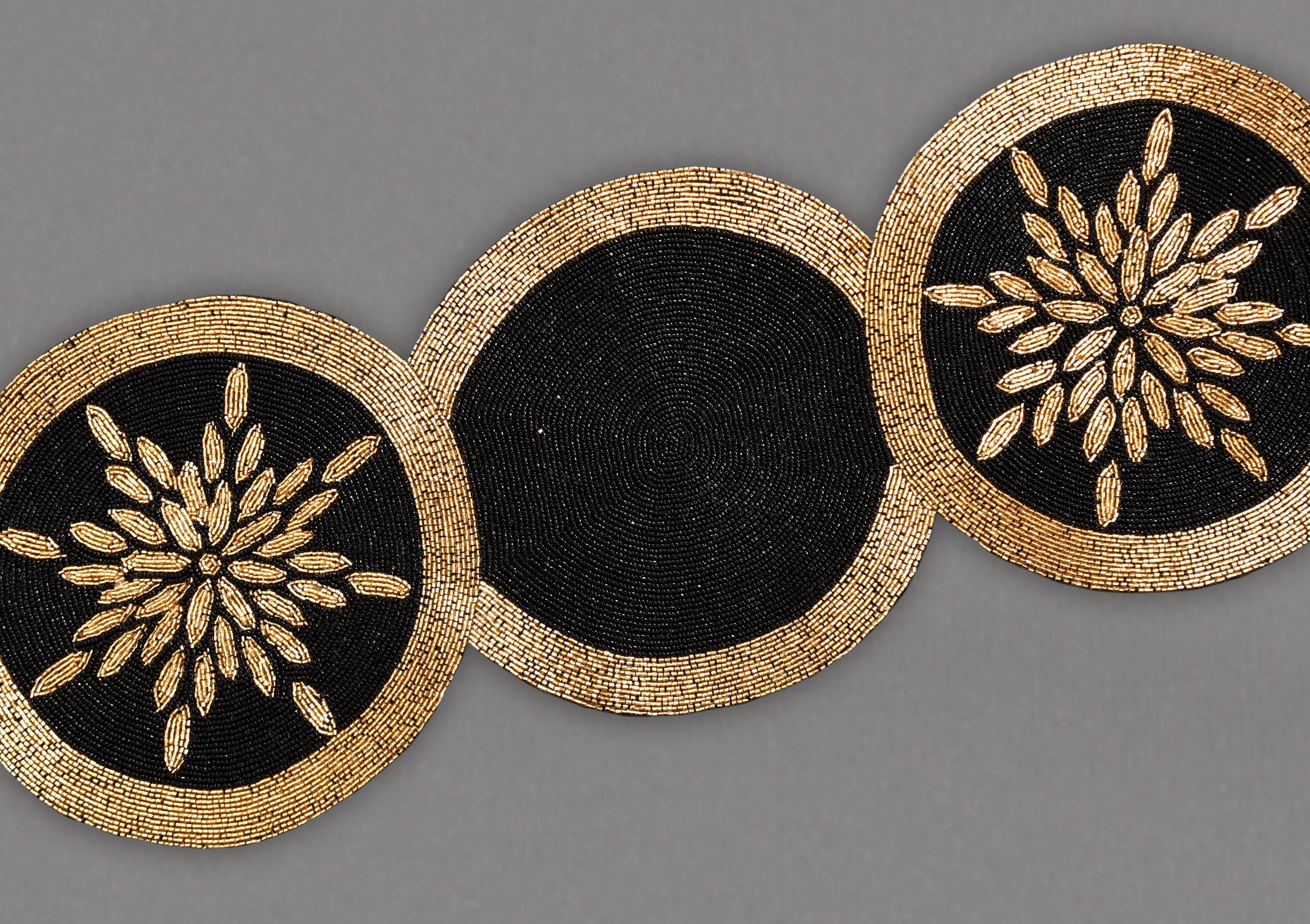 Handmade Beaded Table Runner and Tablemat Set Black and Gold Etsy UK