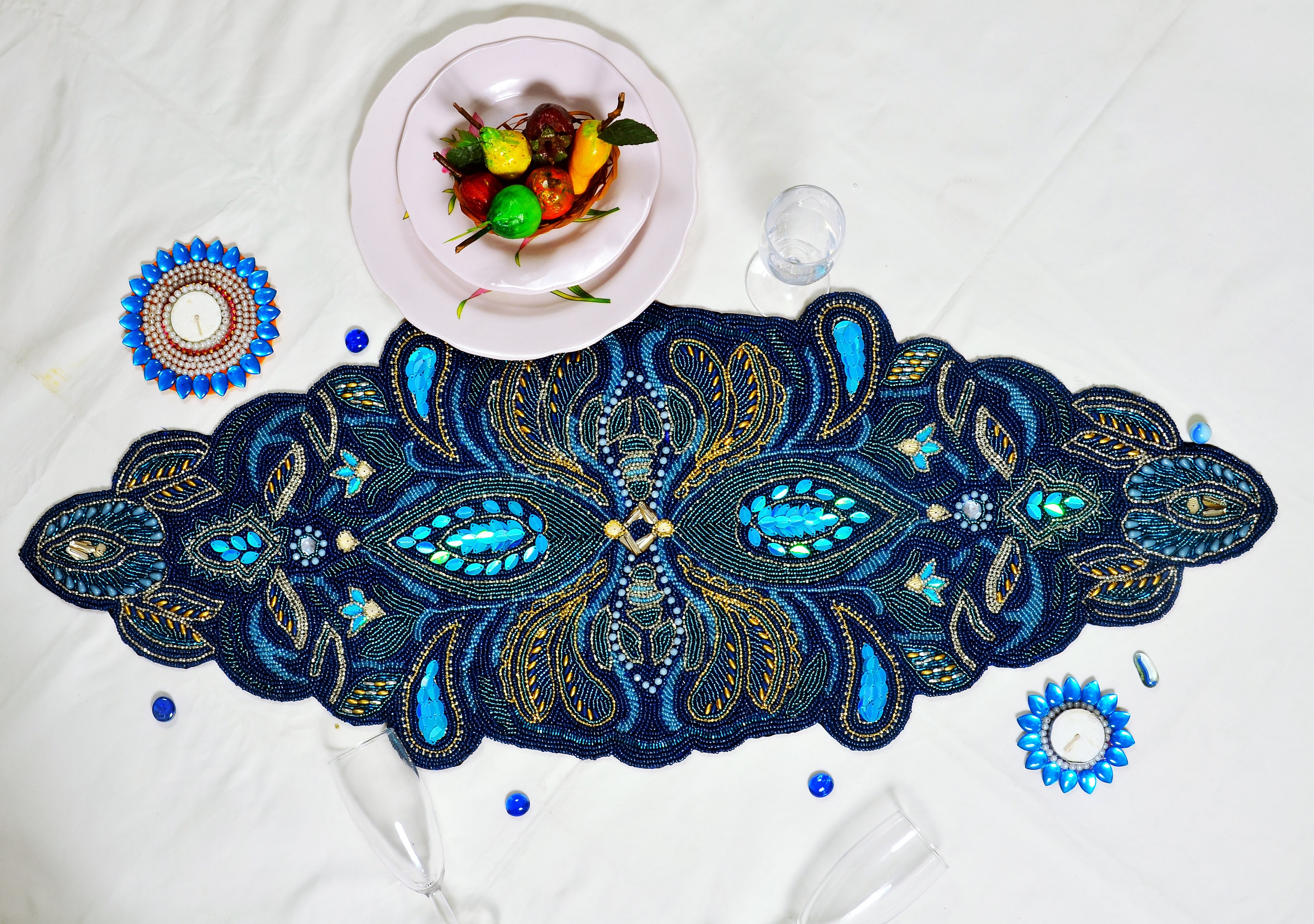 Chemin De table Bleu,