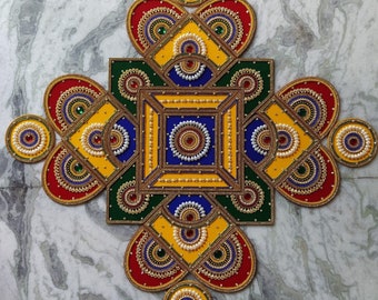 Handmade Rangoli, Acrylic Rangoli, Traditional Rangoli, Religious Rangoli For Home And Temple Decor 27X27 Inches