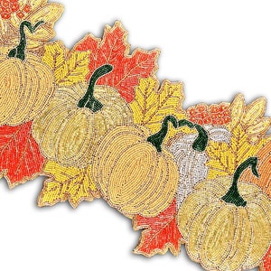 Halloween Pumpkin Table Runner, Handmade Beads Fall Table Runner, Multicolor Harvest Tableware 13X36 Inch