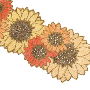 Runner da tavolo con perline fatto a mano, runner da tavolo con girasole multicolore, stoviglie primaverili 13 x 36 pollici