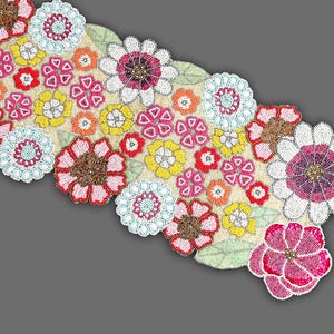 Runner da tavolo floreale multicolore, tovaglia con perline fatte a mano, tovaglia primaverile 13 x 36 pollici