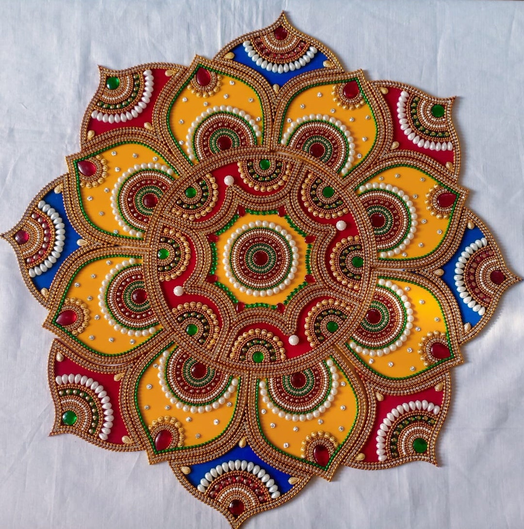 Handmade Acrylic Rangoli, Multicolor Flower Rangoli, Traditional ...