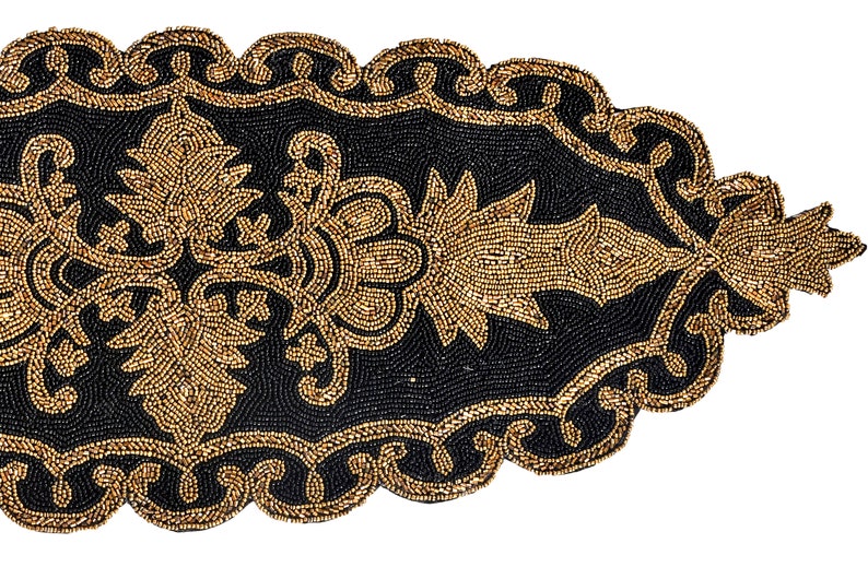 Handmade Beaded Table Runner Black and Gold Table Runner Etsy