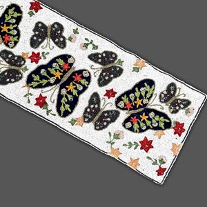 Butterfly Design Table Topper, Handmade Beads Table Runner, Spring Tableware 13X36 Inches