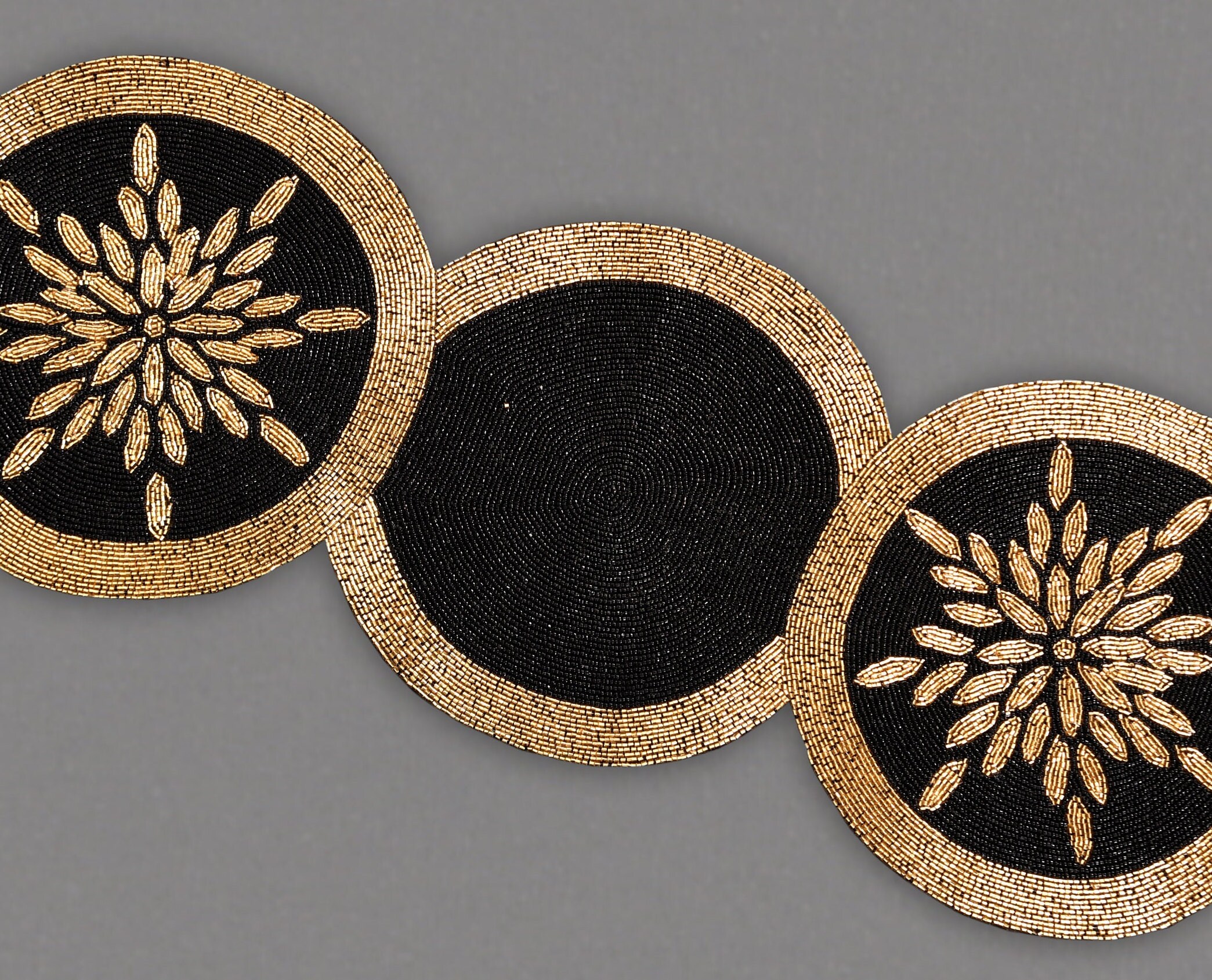 Handmade Beaded Table Runner and Tablemat Set Black and Gold Etsy UK