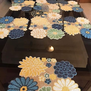 13 pieces Dining Set, Handmade Beads Table Runner And Placemat Set, Multicolor Table Runner And Tablemat with Coasters, Designer Tableware