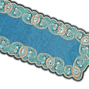 Handmade Blue Beads Table Runner, Designer Table Topper, Luxury Tableware 13X36 Inch