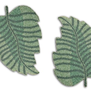 Green Leaf Design Placemat, Handmade Beads Tablemat, Designer Charger Plates 13X13 Inch