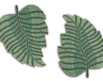 Green Leaf Design Placemat, Handmade Beads Tablemat, Designer Charger Plates 13X13 Inch