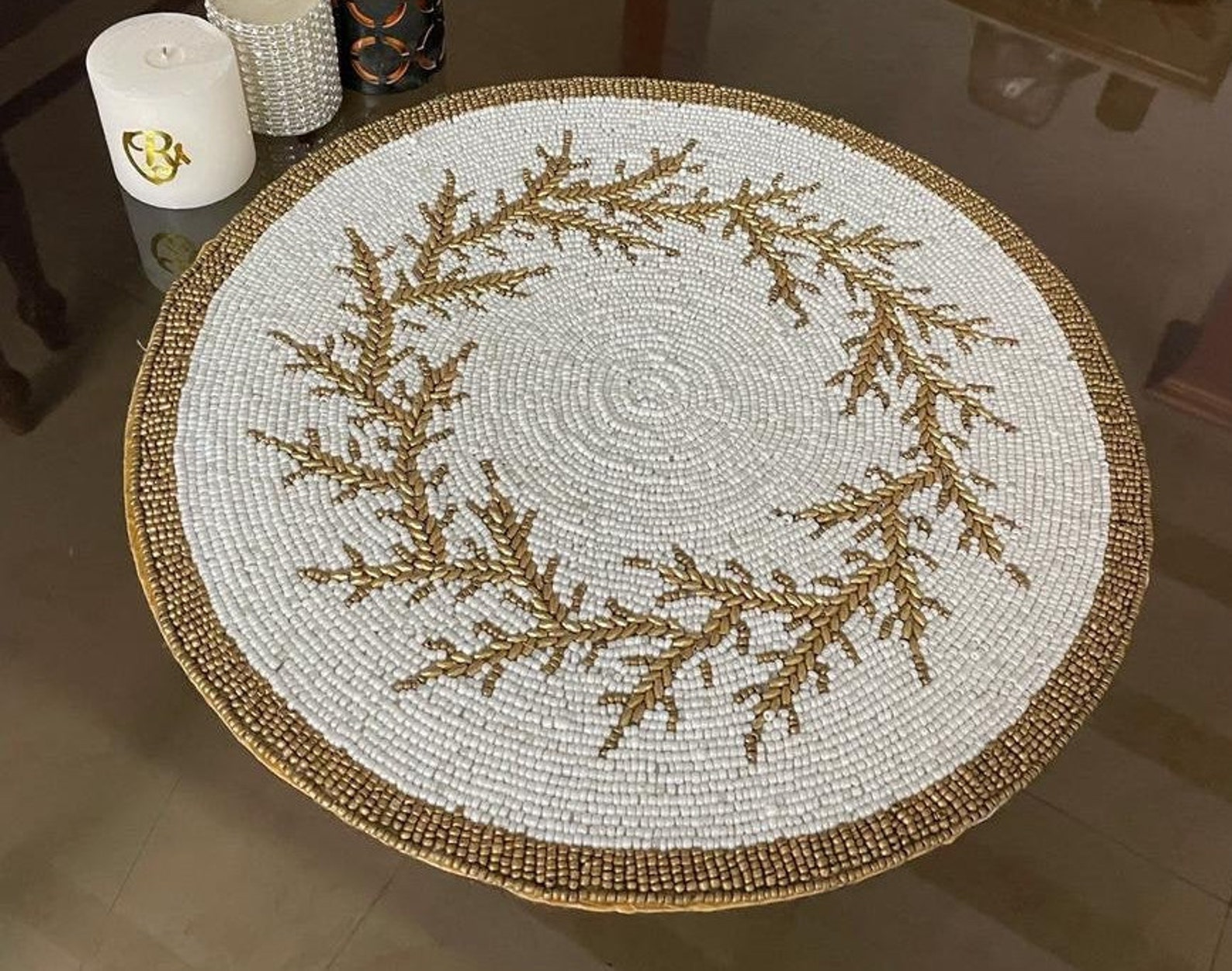 White Table Mats Handmade Table Mats Beaded Placemats Etsy