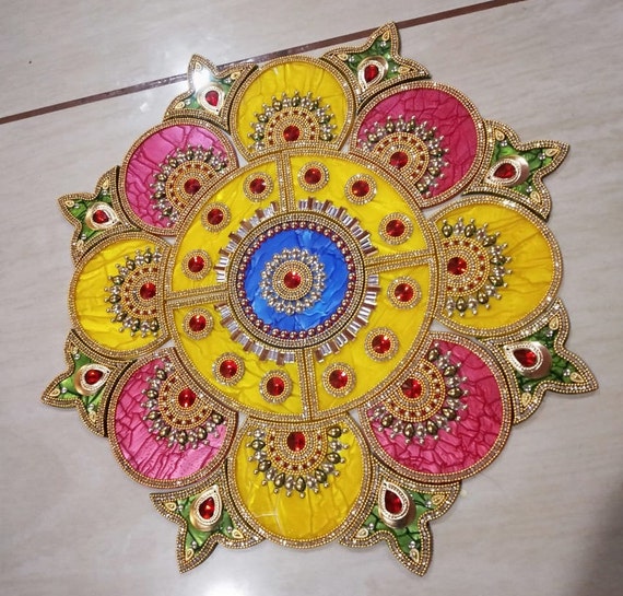Flower Design Floor Rangoli Designer Reusable Large Rangoli Acrylic Rangoli Indian Traditional Home Decor Gift For Home Interior Floor Decoration Festival Diwali Decorations And Gifting Size:- 12