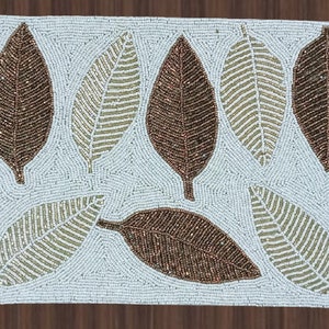 Set Of Handmade Beaded Placemats, Multicolor Leaves Tablemats, Designer Charger Plates 12X15 Inch