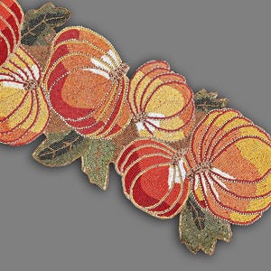 Fall Pumpkin Table Runner, Handmade Beads Autumn Table Runner, Halloween Tableware 13X36 Inches