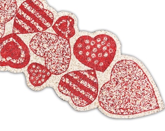 Handmade Beads Table Runner, Hearts Design Table Topper,  Valentines Tableware 13X36 Inch