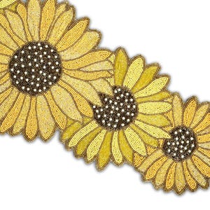 Runner da tavolo con motivo girasole, runner da tavolo con perline fatte a mano, stoviglie primaverili 13X36 pollici