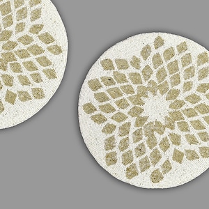Handmade Beads Placemat, Set Of XL White And Silver Tablemat, Designer Charger Plates 13X13 Inch