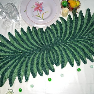 Green Leaves Table Runner, Beaded Table Runner, Handmade Table Runner 13X36 Inch