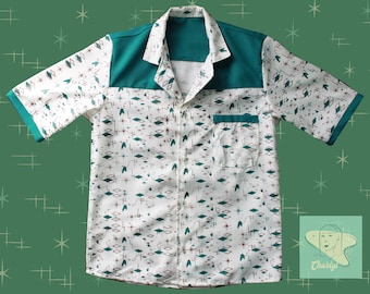 Atomic shirt / 50s style / Mid Century Modern / Turquoise shirt / Rockabilly shirt / Atomic age clothes / 50s style shirt