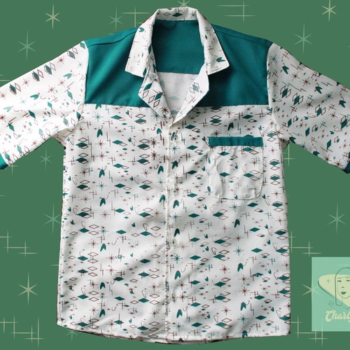 Atomic Shirt / 50s Style / Mid Century Modern / Turquoise Shirt