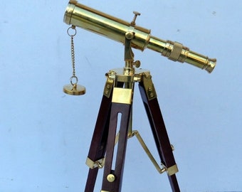 Brass telescope with wooden tripod stand spyglass scope pirate telescope with wooden tripod stand