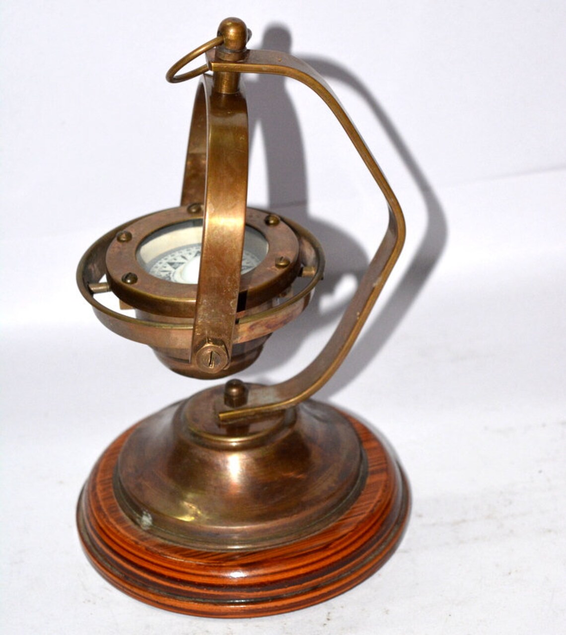 Antique Nautical Brass Gimbal Compass - Vintage Ship Binnacle Style With Sundial, 5" X 4" X 4"