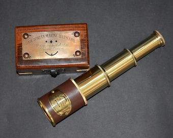 Vintage antique maritime marine brass 12" leather telescope nautical gift item 