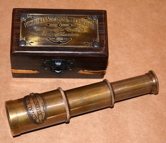 Victorian Brass Telescope Etching Antique Finish ~ Nautical Maritime Spyglass 